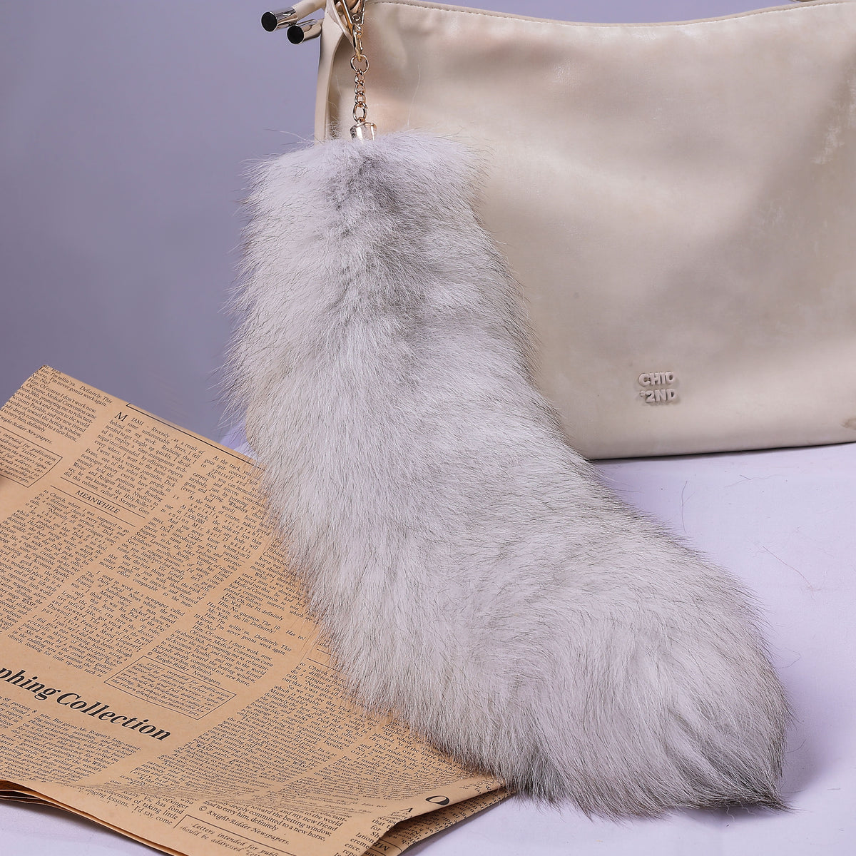 14 Inch Fox Fur Tail Keychain: Fluffy Backpack Accessory
