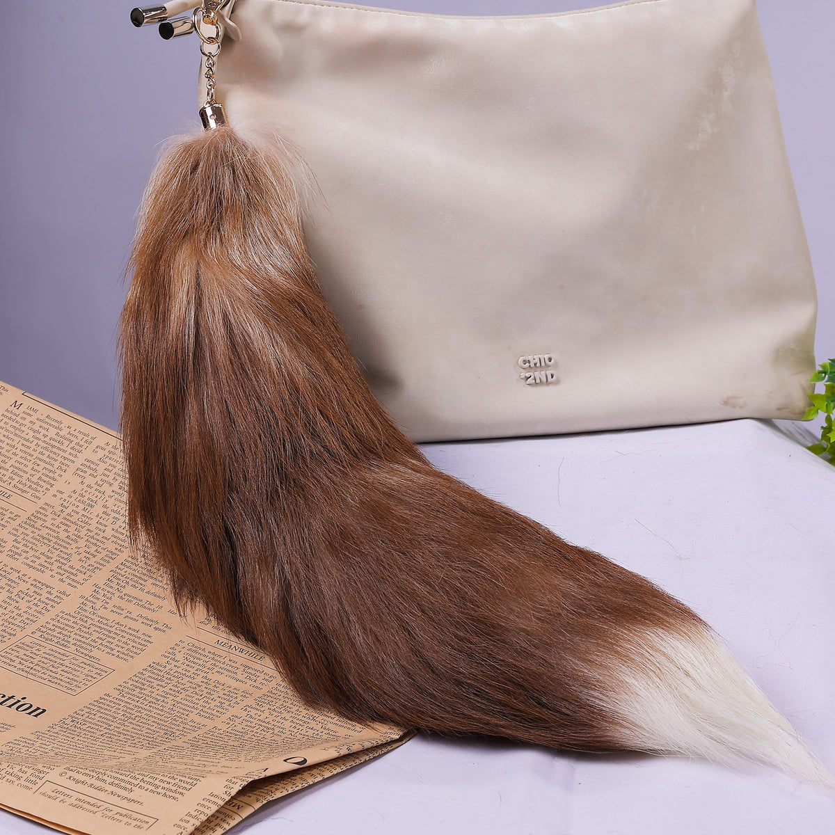 Fox Fur Tail Keychain: Fluffy Tassel Backpack Accessory (16 inch)