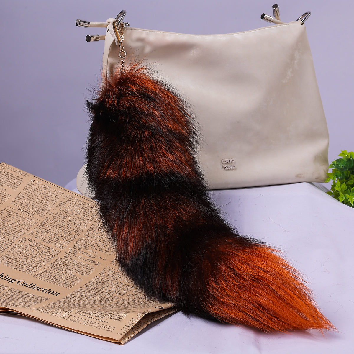 16 Inch Fox Tail Keychain: Fur Tassel, Backpack Accessory