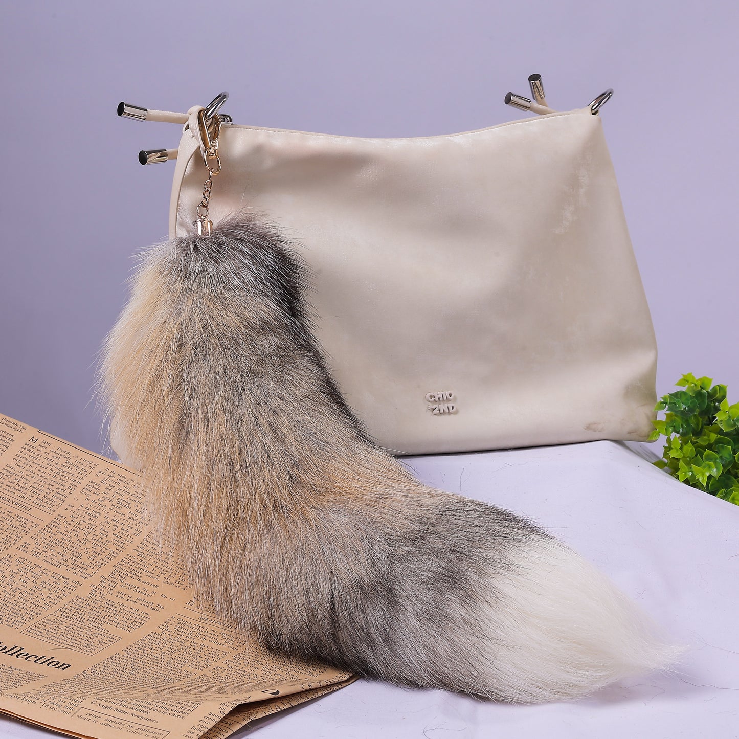 Fluffy Fox Fur Tail Keychain: Handmade Handbag Accessory (16 inch)