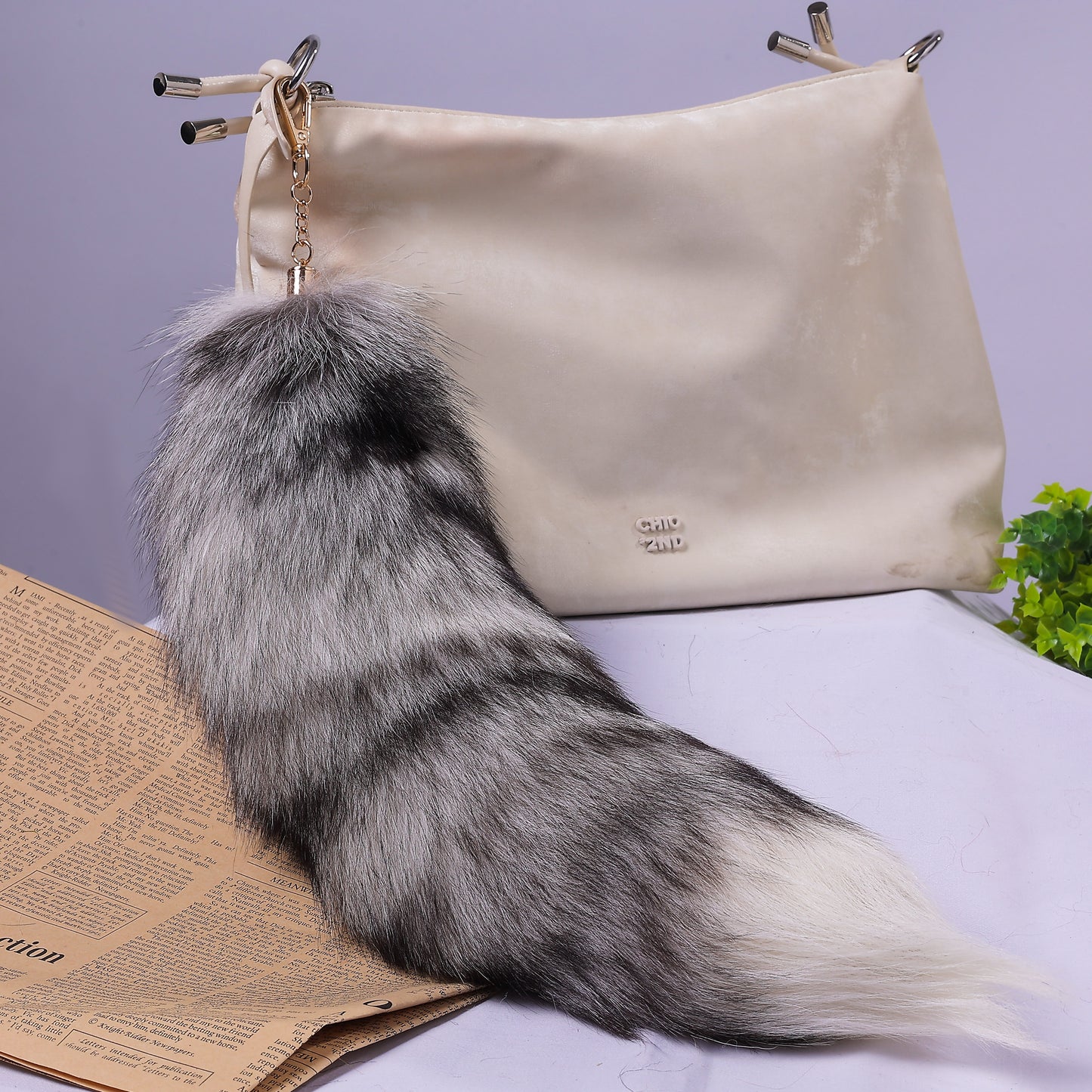Fox Fur Tail Keychain: Fluffy Backpack Accessory, 16 inch Tassel