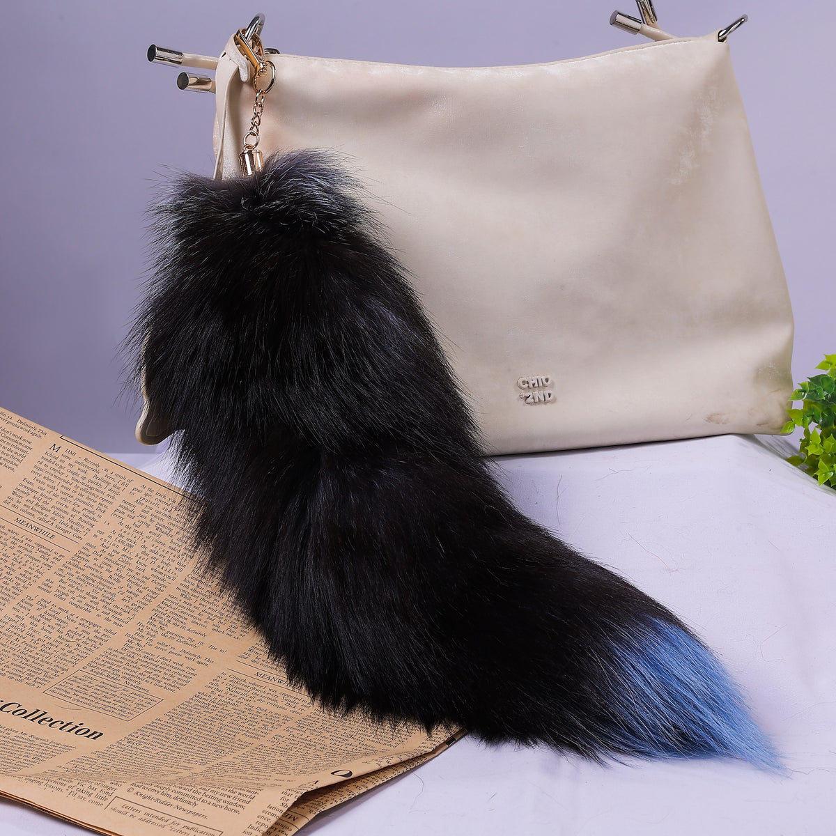 Fox Fur Tail Keychain: Handmade Fluffy Backpack Accessory (16 inch)