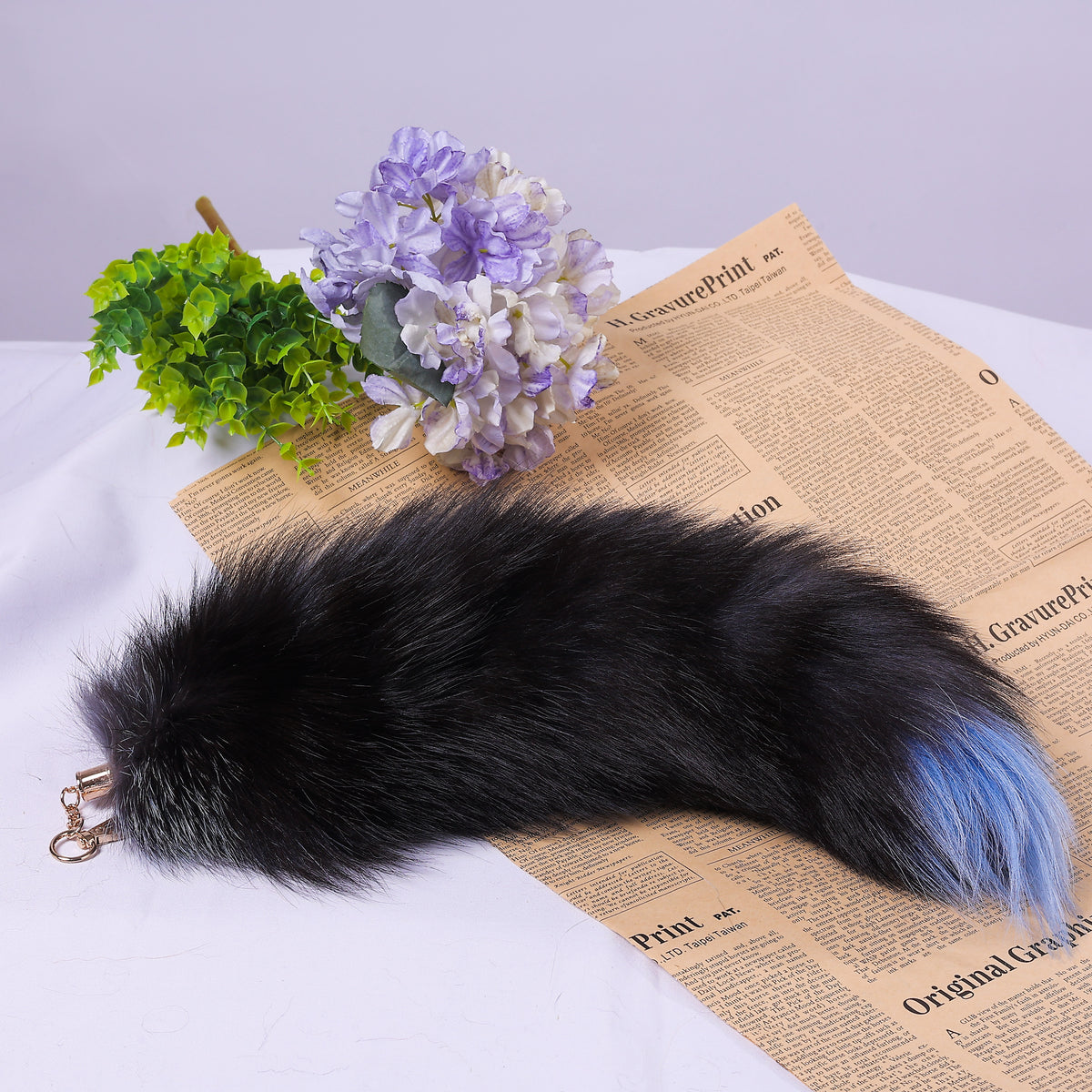 Fox Fur Tail Keychain: Handmade Fluffy Backpack Accessory (16 inch)