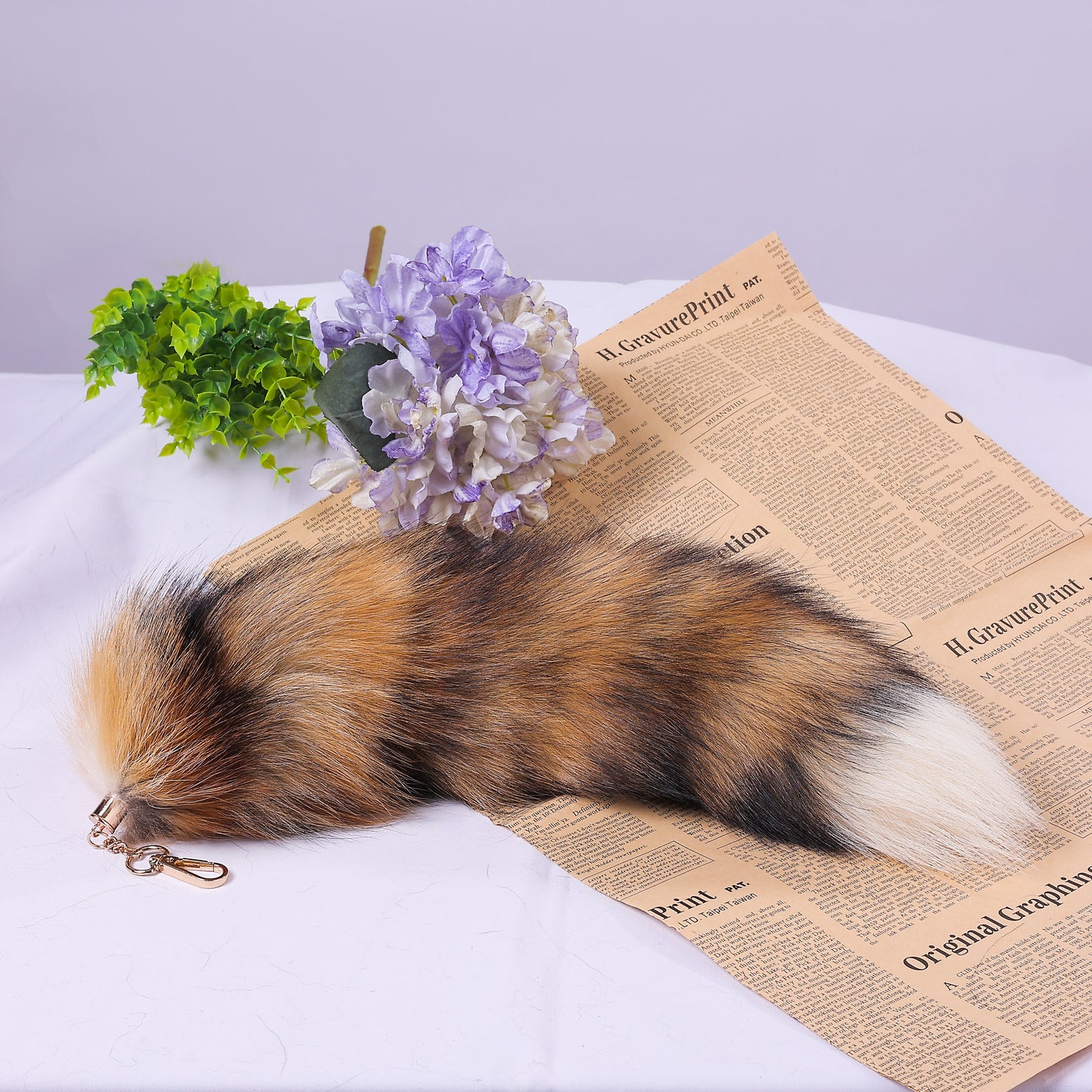 Fox Fur Tail Keychain: Fluffy Backpack Accessory (16 inch)