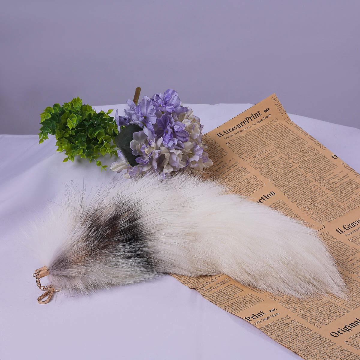 Fluffy Fox Fur Tail Keychain: Handmade Backpack Accessory (16 inch)