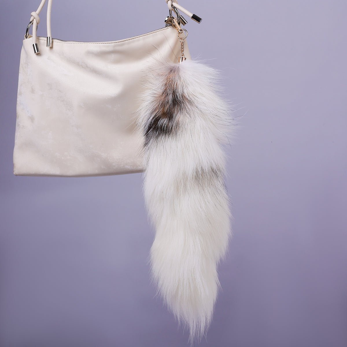 Fluffy Fox Fur Tail Keychain: Handmade Backpack Accessory (16 inch)