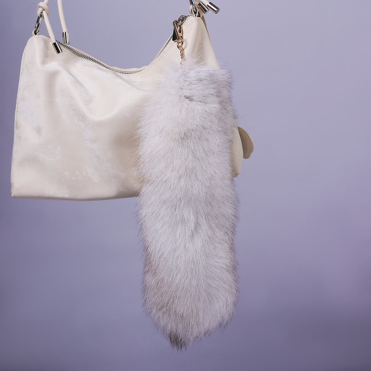 14 Inch Fox Fur Tail Keychain: Fluffy Backpack Accessory