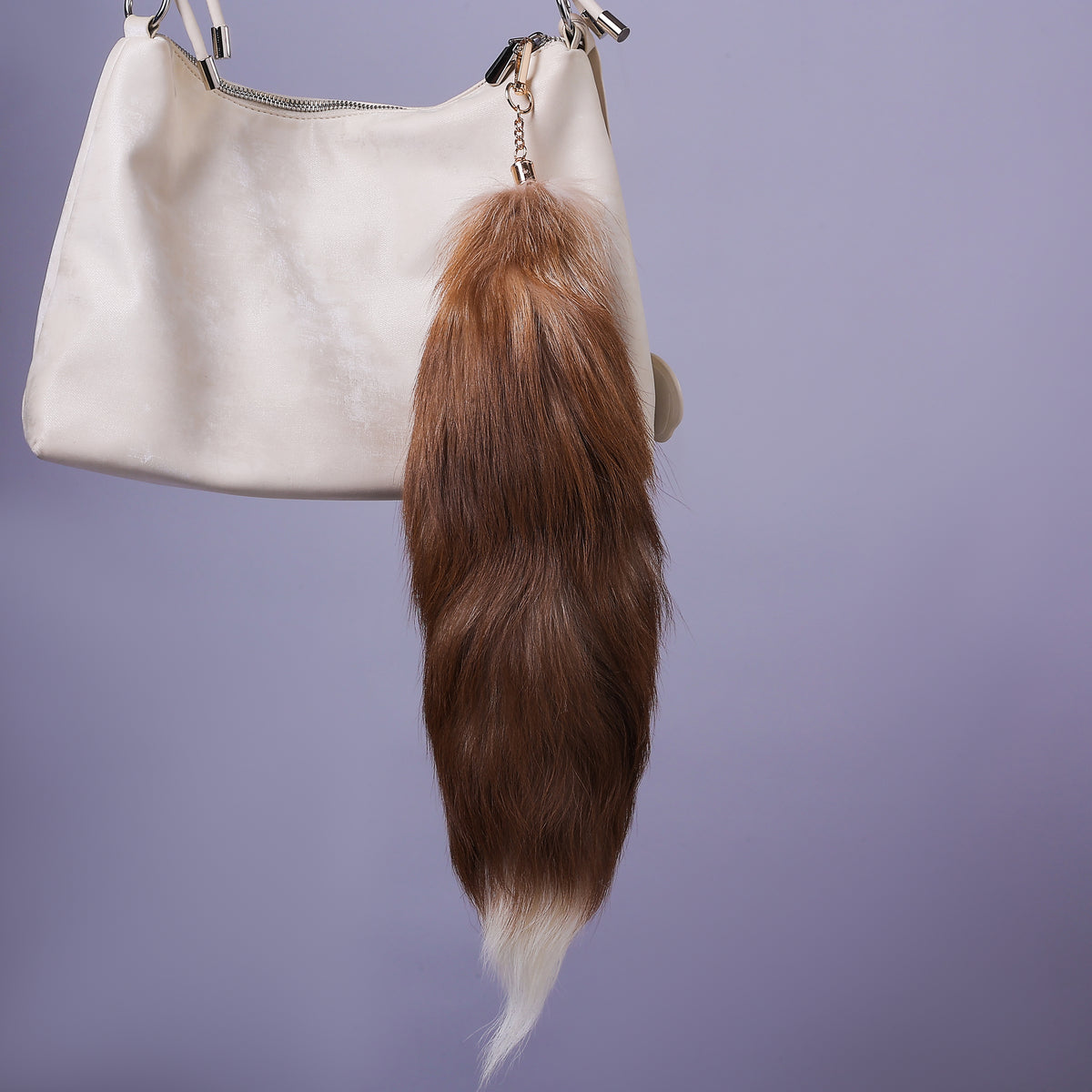 Fox Fur Tail Keychain: Fluffy Tassel Backpack Accessory (16 inch)