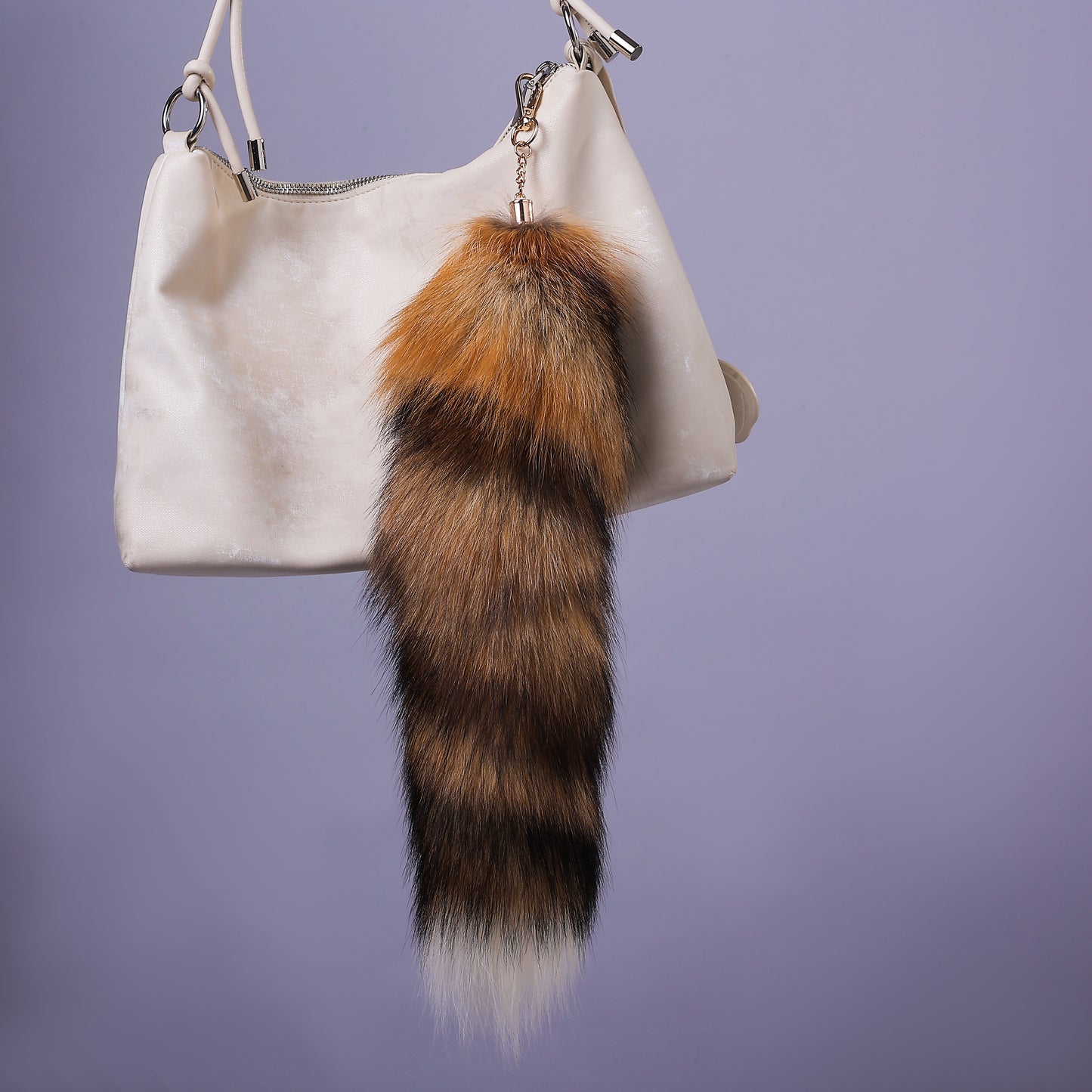 Fox Fur Tail Keychain: Fluffy Backpack Accessory (16 inch)