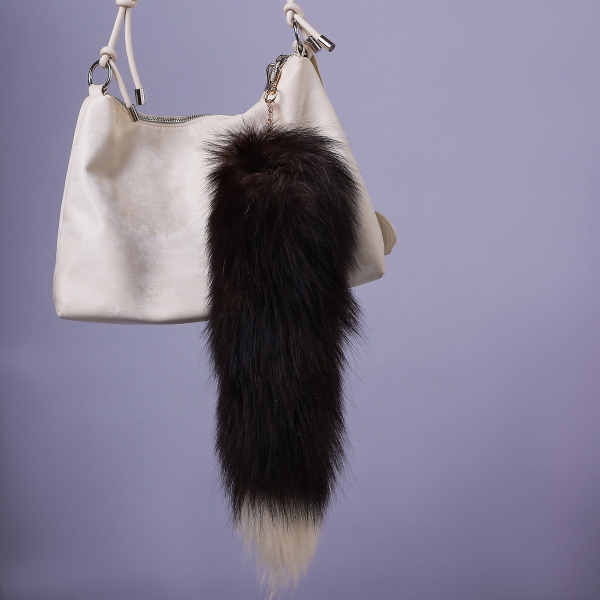 Fox Fur Tail Keychain: Fluffy Tassel Backpack Accessory, 16 inch