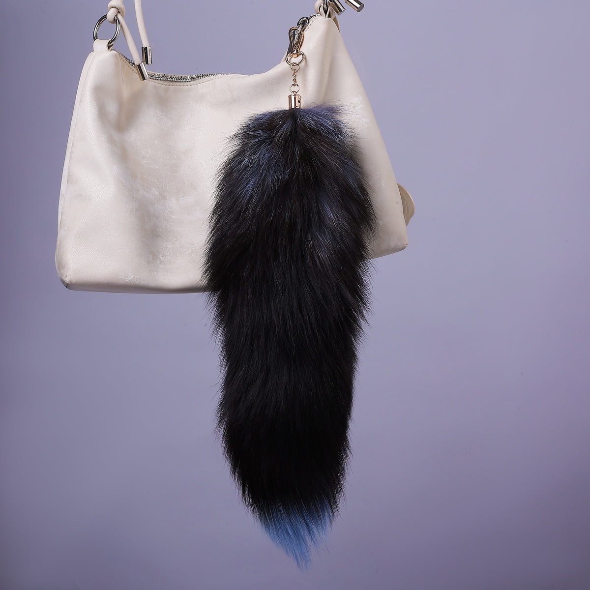 Fox Fur Tail Keychain: Handmade Fluffy Backpack Accessory (16 inch)