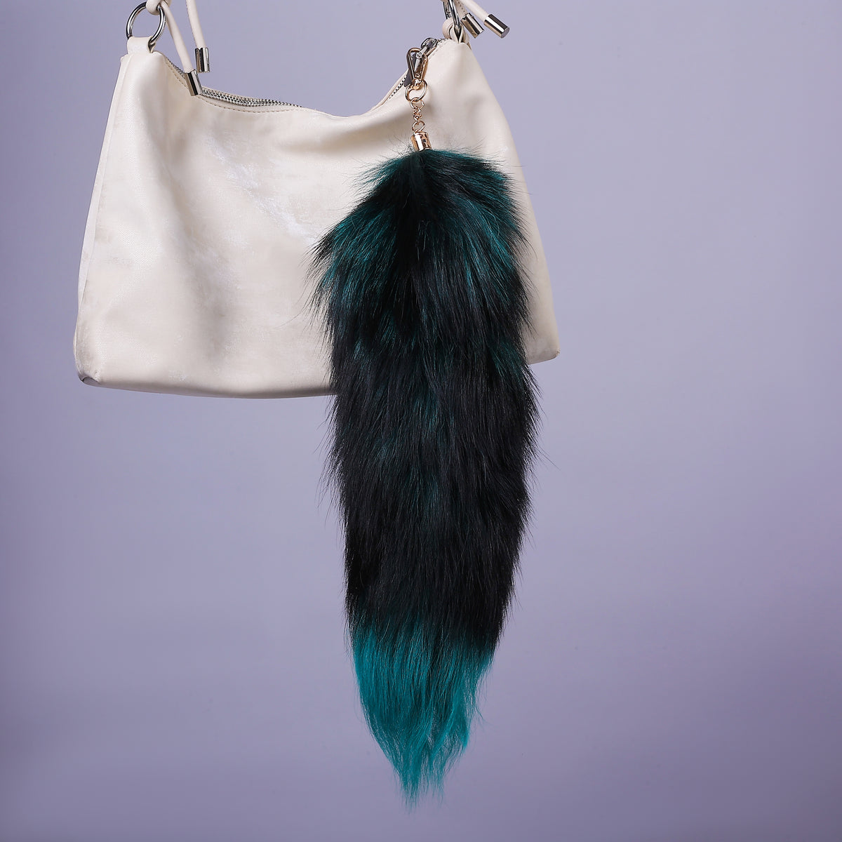 Fox Fur Tail Keychain: Fluffy Tassel Backpack Accessory (16 inch)