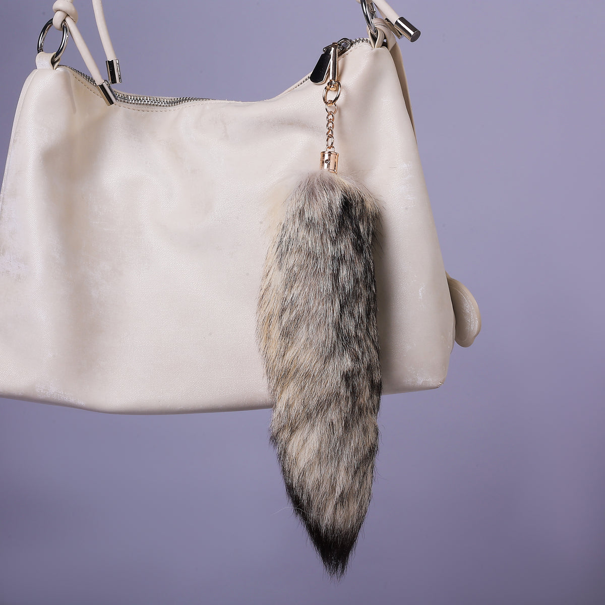 Fluffy Fox Fur Tail Keychain: Handmade Handbag Backpack Accessory