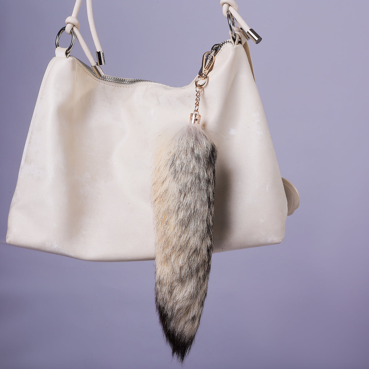 Fluffy Fox Fur Tail Keychain: Handmade Handbag Backpack Accessory