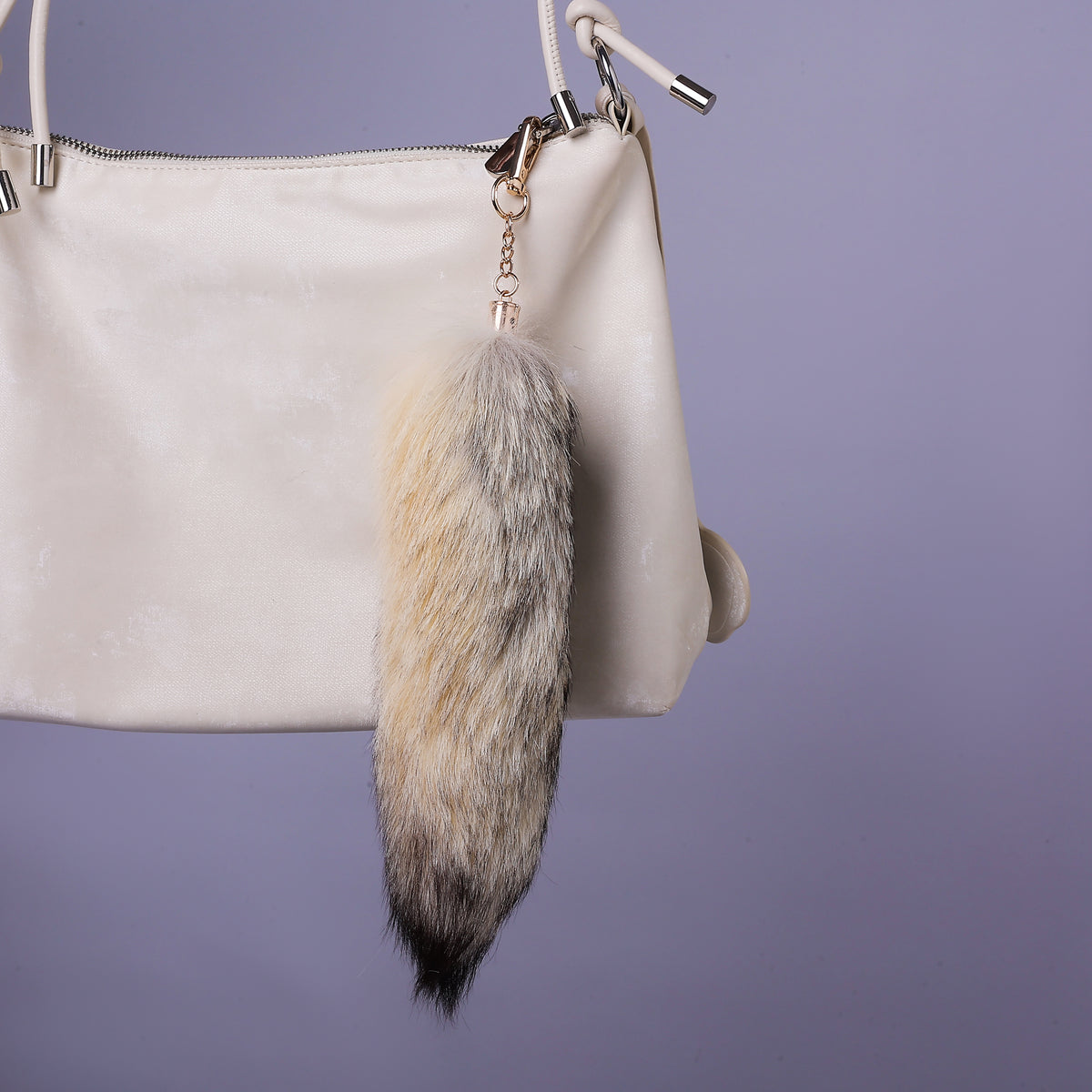 Fluffy Fox Fur Tail Keychain: Handmade Handbag Backpack Accessory