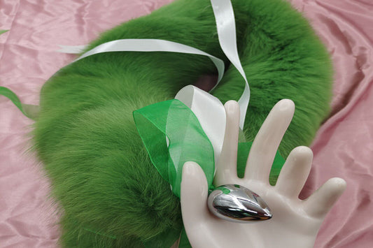 Handmade green Real Fox Tail Fox Tail Cosplay Anime Sexy Cute Animal Furry Mature Fox Tail Butt Plug