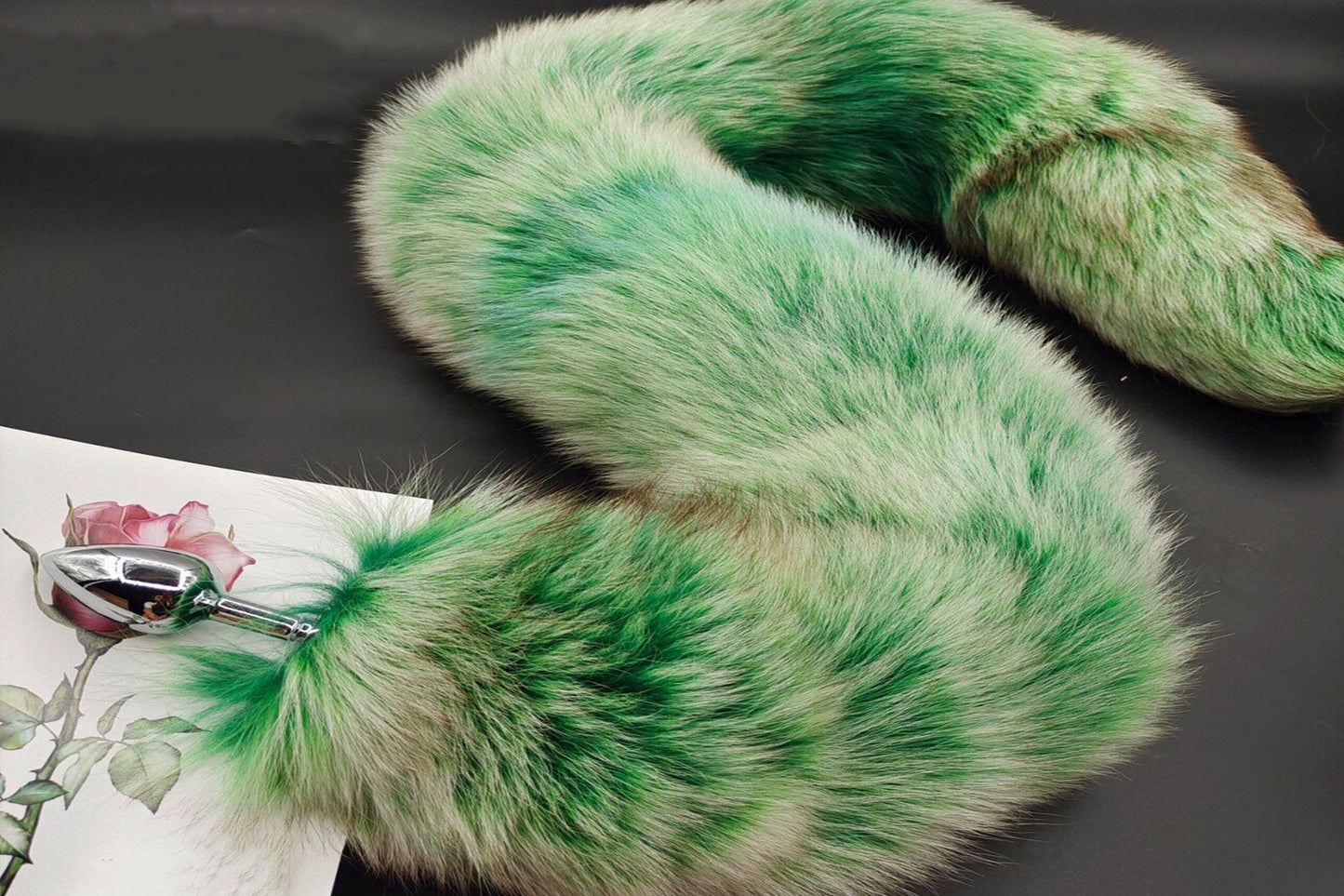 Handmade green white Real Fox Tail Fox Tail Cosplay Anime Sexy Cute Animal Furry Mature Fox Tail Butt Plug
