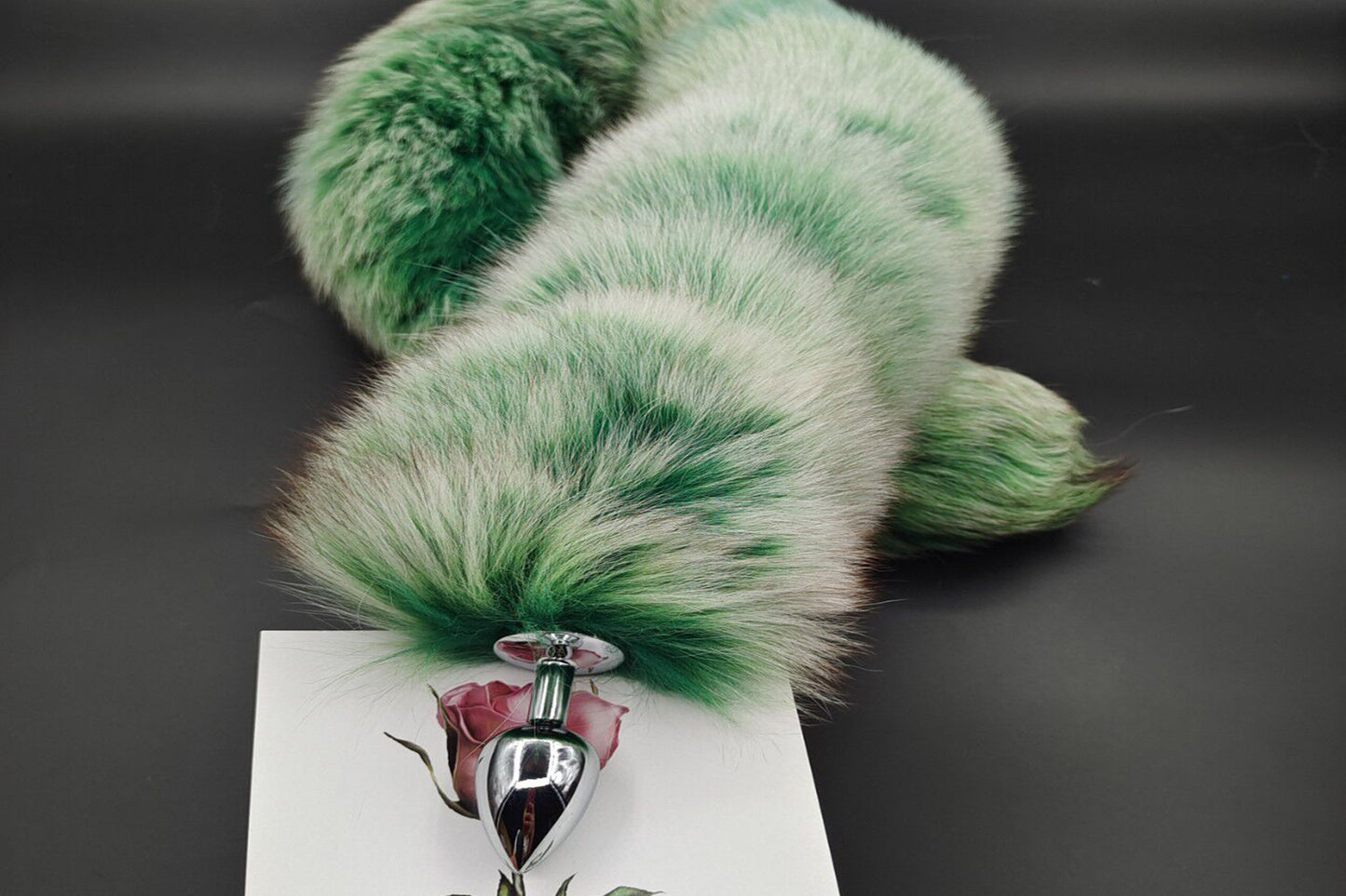 Handmade green white Real Fox Tail Fox Tail Cosplay Anime Sexy Cute Animal Furry Mature Fox Tail Butt Plug
