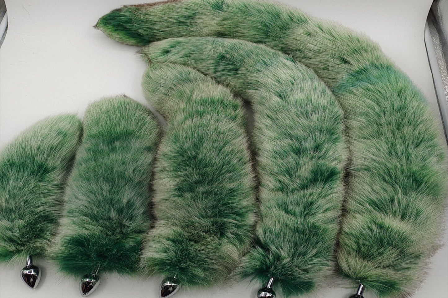 Handmade green white Real Fox Tail Fox Tail Cosplay Anime Sexy Cute Animal Furry Mature Fox Tail Butt Plug