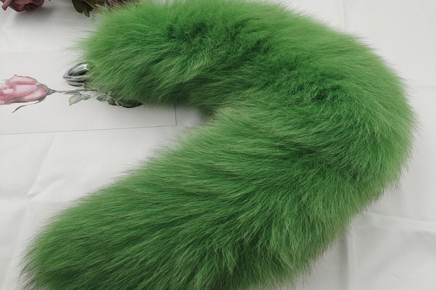 Handmade green Real Fox Tail Fox Tail Cosplay Anime Sexy Cute Animal Furry Mature Fox Tail Butt Plug