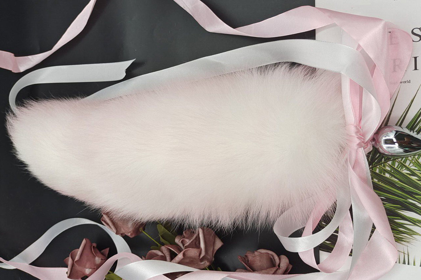 Handmade pink white Real Fox Tail Fox Tail Cosplay Anime Sexy Cute Animal Furry Mature Fox Tail Butt Plug