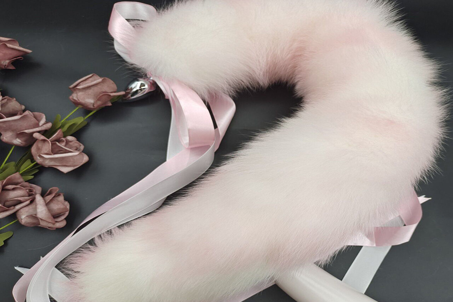 Handmade pink white Real Fox Tail Fox Tail Cosplay Anime Sexy Cute Animal Furry Mature Fox Tail Butt Plug