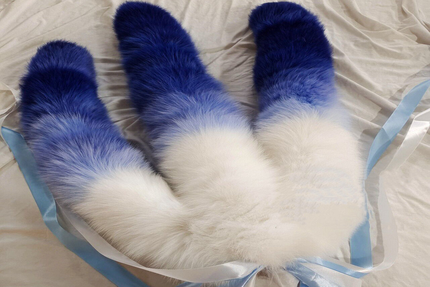 3 tails Handmade White Blue Real Fox Tail Fox Tail Cosplay Anime Sexy Cute Animal Furry Mature Fox Tail Butt Plug