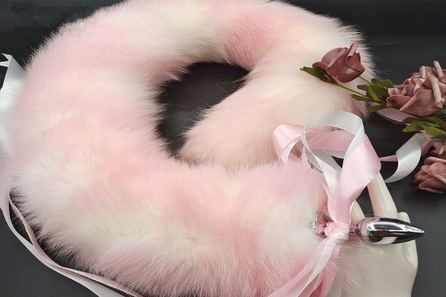 Handmade pink white Real Fox Tail Fox Tail Cosplay Anime Sexy Cute Animal Furry Mature Fox Tail Butt Plug