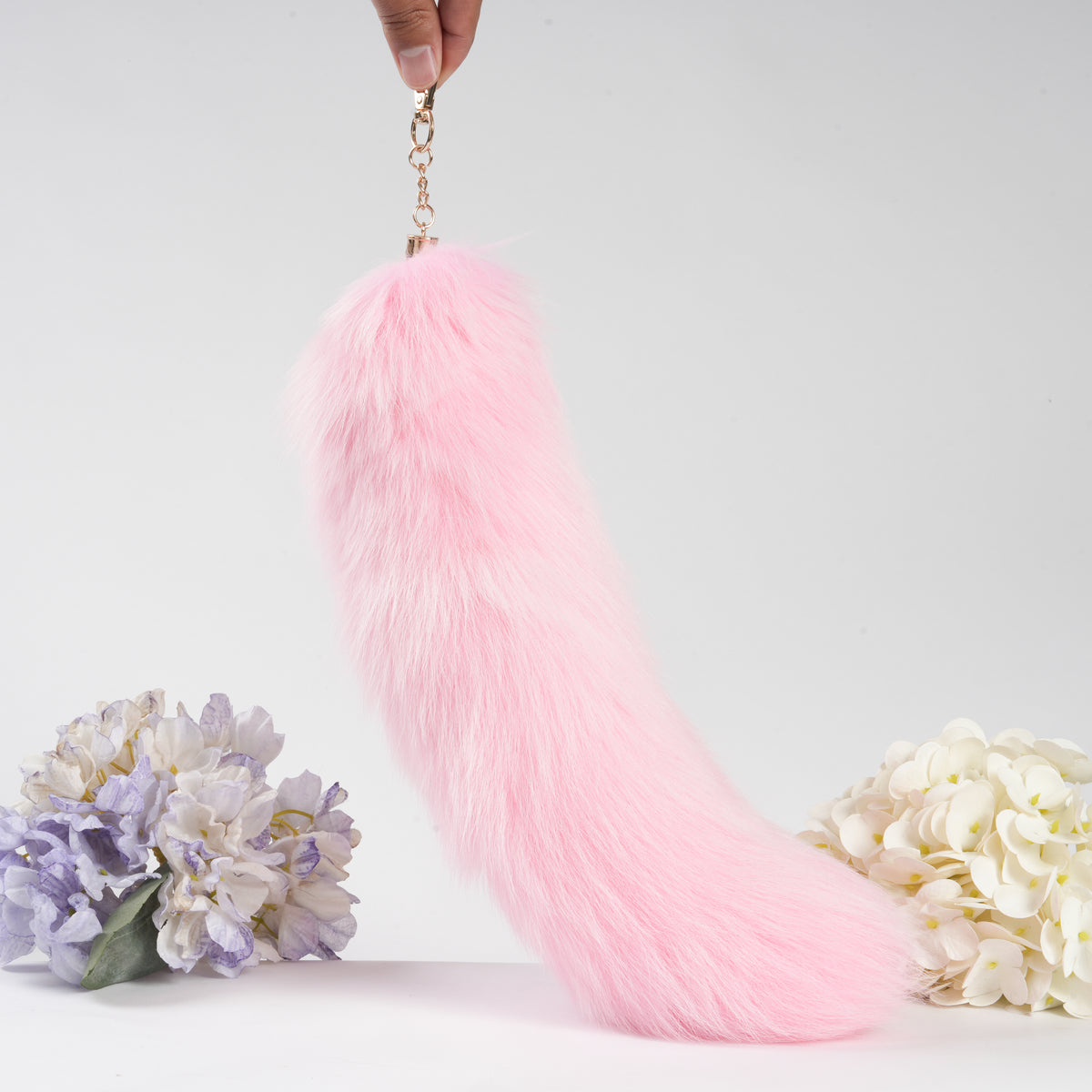 Fox Fur Tail Keychain: Handmade Fluffy Tassel Backpack Accessory (15 inch)