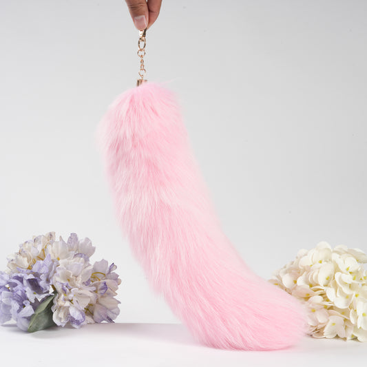Fox Fur Tail Keychain: Handmade Fluffy Tassel Backpack Accessory (15 inch)