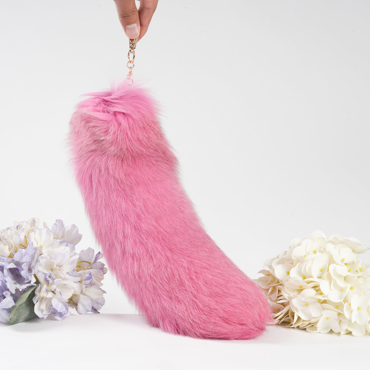 Fox Fur Tail Keychain: Fluffy Tassel Backpack Handmade Accessory (15 inch)