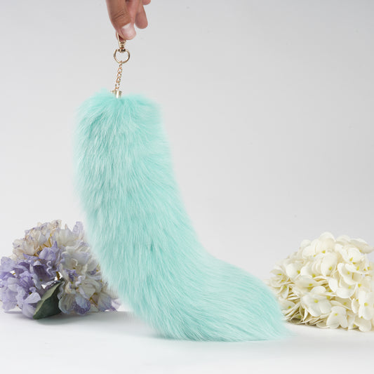 15 inch Fluffy Fox Fur Tail Keychain: Handmade Handbag Accessory