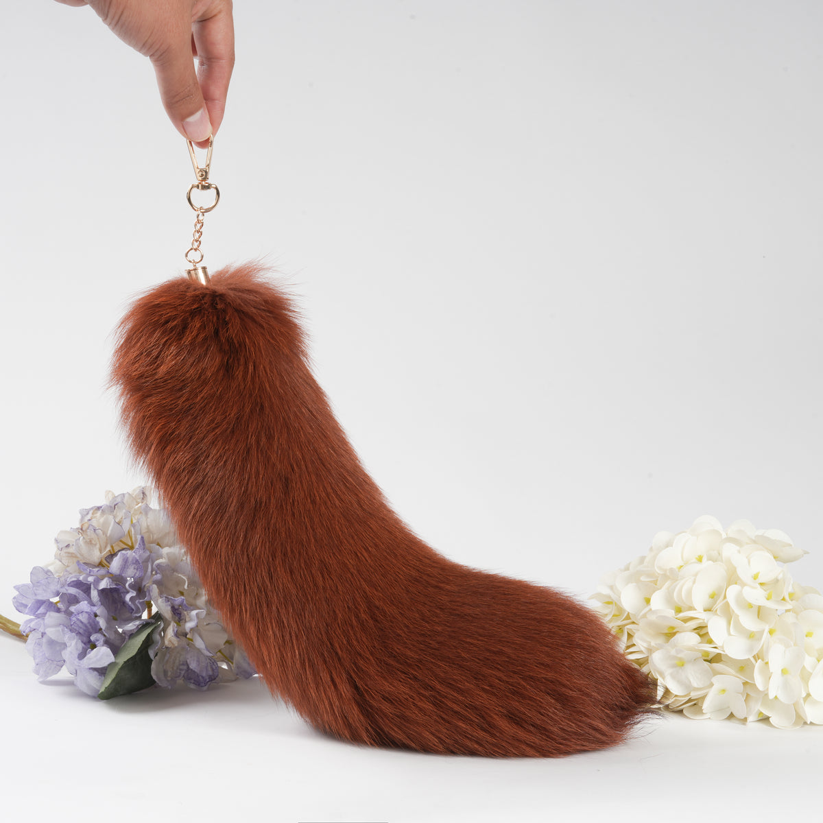 16 inch Fox Fur Tail Keychain: Fluffy Backpack Accessory, Tassel