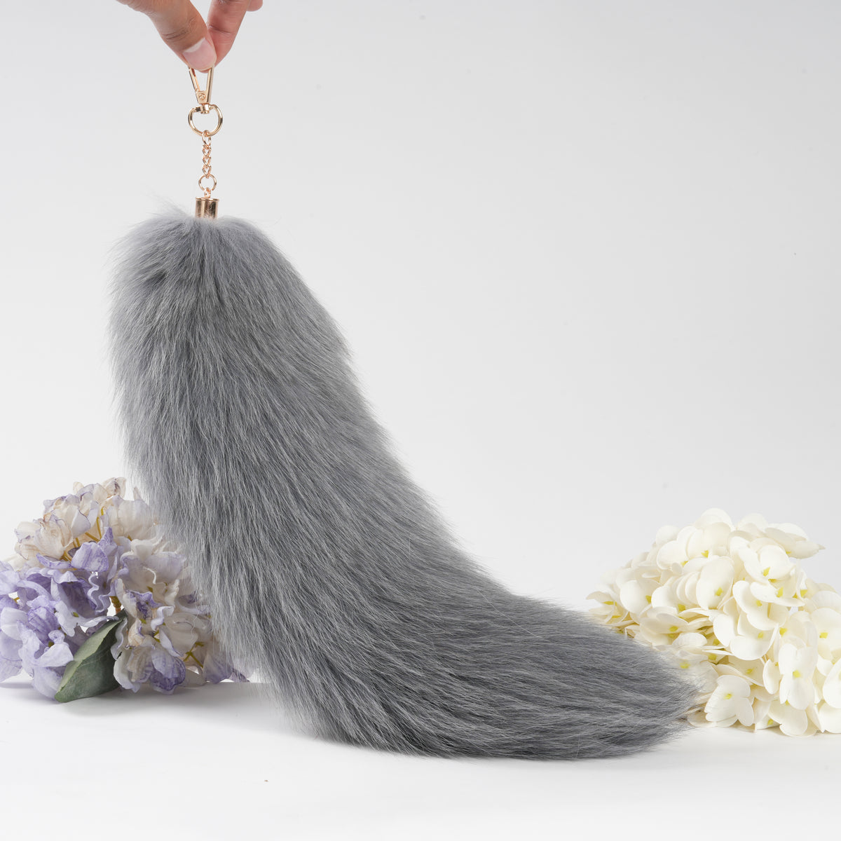 Fox Fur Tail Keychain: Fluffy Backpack Accessory, 15 inch Tassel