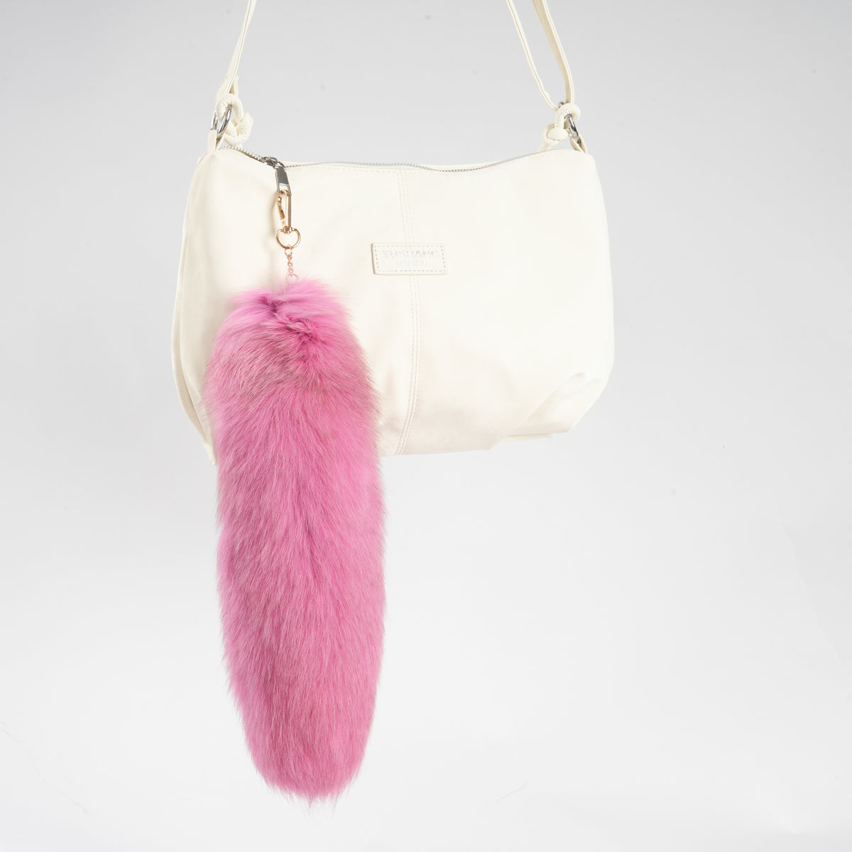 Fox Fur Tail Keychain: Fluffy Tassel Backpack Handmade Accessory (15 inch)