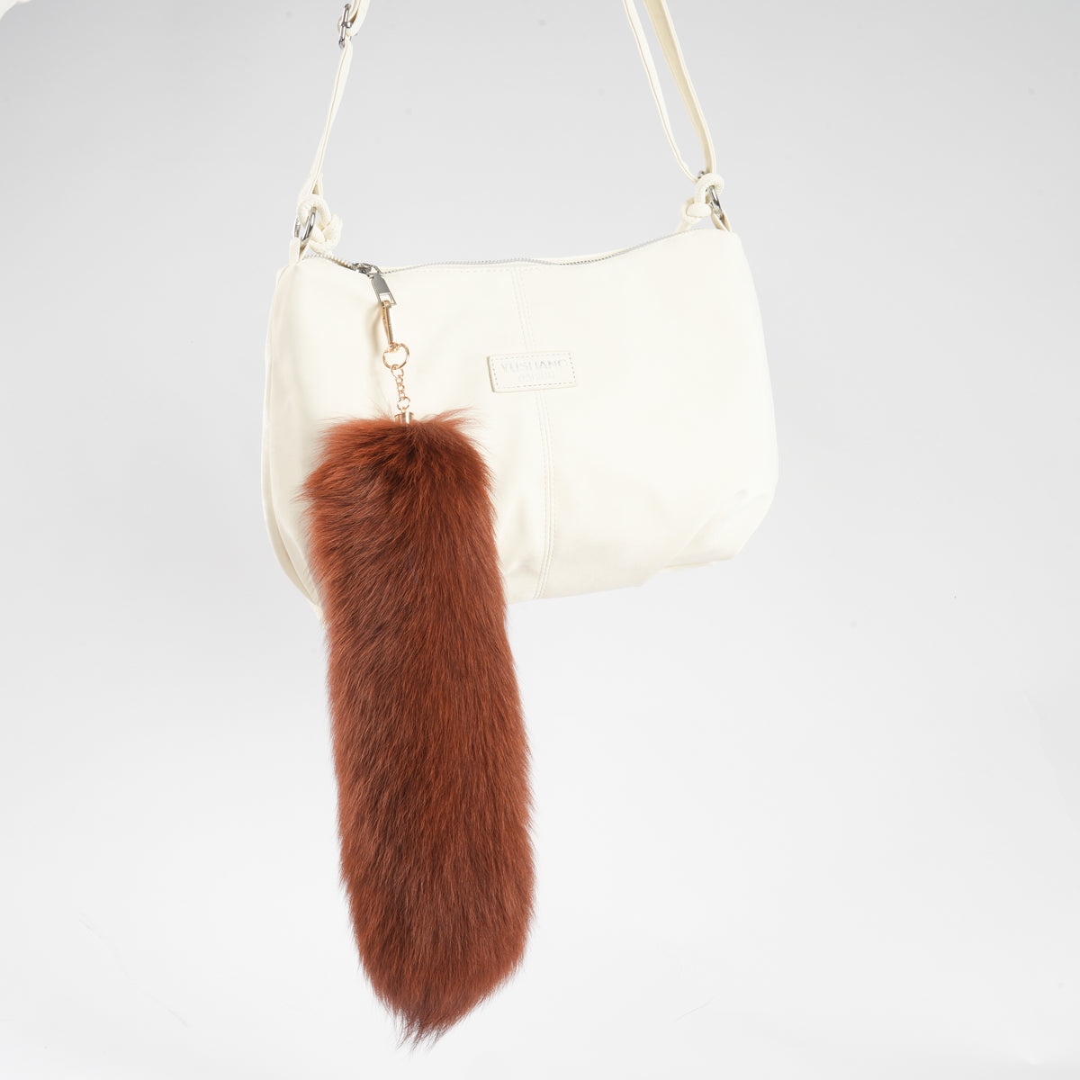 16 inch Fox Fur Tail Keychain: Fluffy Backpack Accessory, Tassel