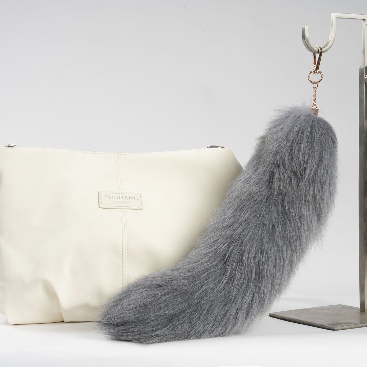 Fox Fur Tail Keychain: Fluffy Backpack Accessory, 15 inch Tassel