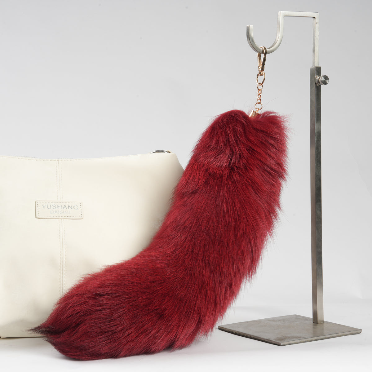 Fox Fur Tail Keychain: Fluffy Backpack Accessory (15 inch)