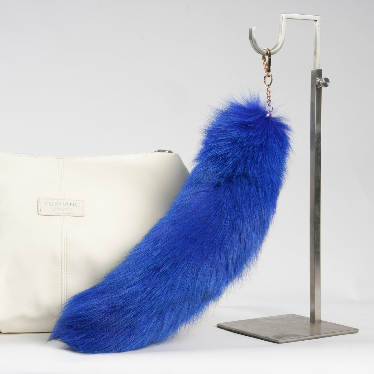 Fox Fur Tail Keychain: Fluffy Backpack Accessory, 15 inch Tassel