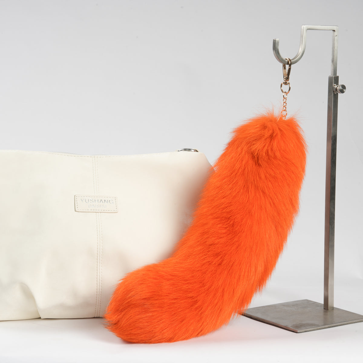 Fluffy Fox Fur Tail Keychain: Handmade Handbag 15inch Accessory