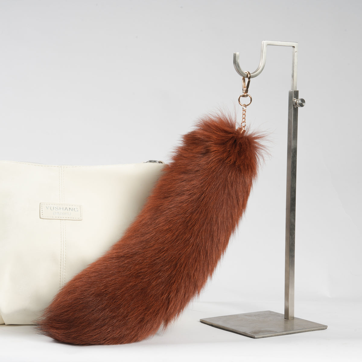 16 inch Fox Fur Tail Keychain: Fluffy Backpack Accessory, Tassel