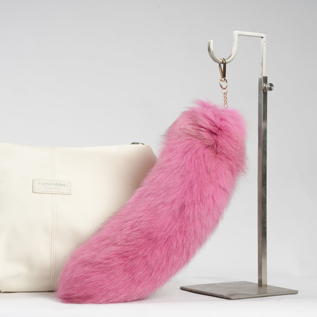 Fox Fur Tail Keychain: Fluffy Tassel Backpack Handmade Accessory (15 inch)