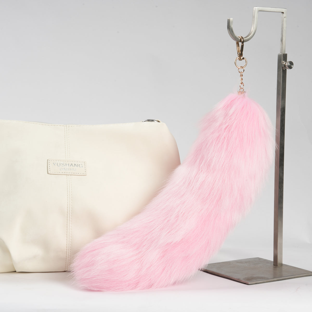 Fox Fur Tail Keychain: Handmade Fluffy Tassel Backpack Accessory (15 inch)