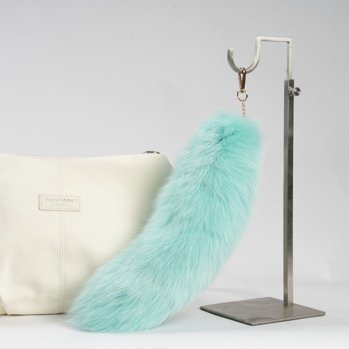 15 inch Fluffy Fox Fur Tail Keychain: Handmade Handbag Accessory