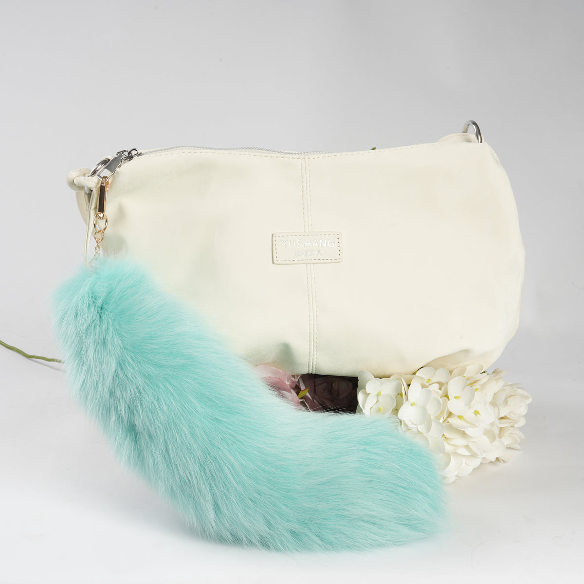 15 inch Fluffy Fox Fur Tail Keychain: Handmade Handbag Accessory