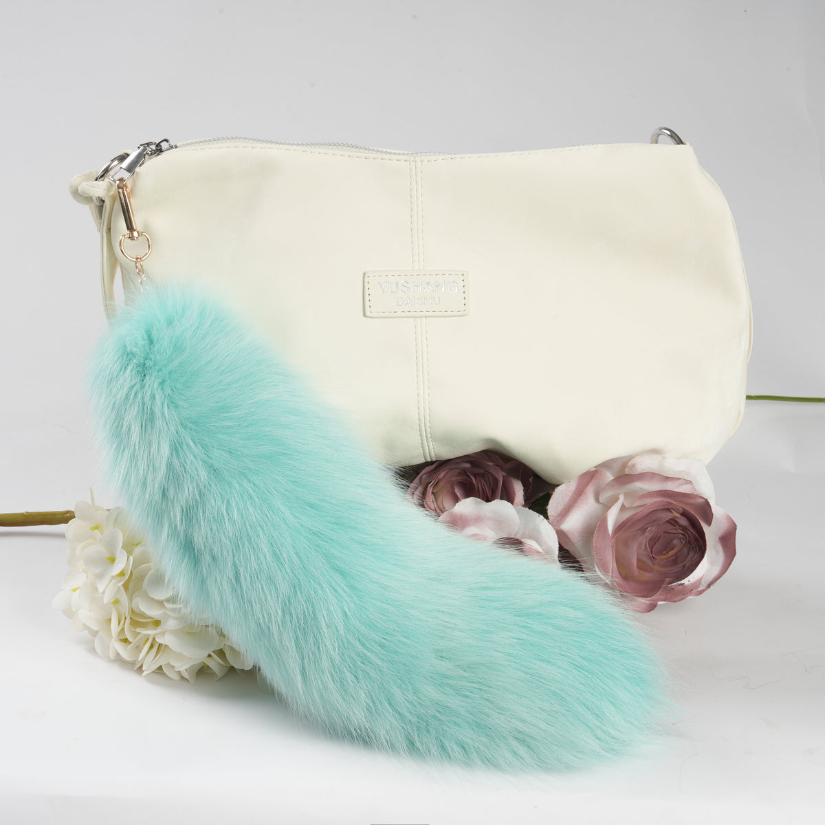 15 inch Fluffy Fox Fur Tail Keychain: Handmade Handbag Accessory