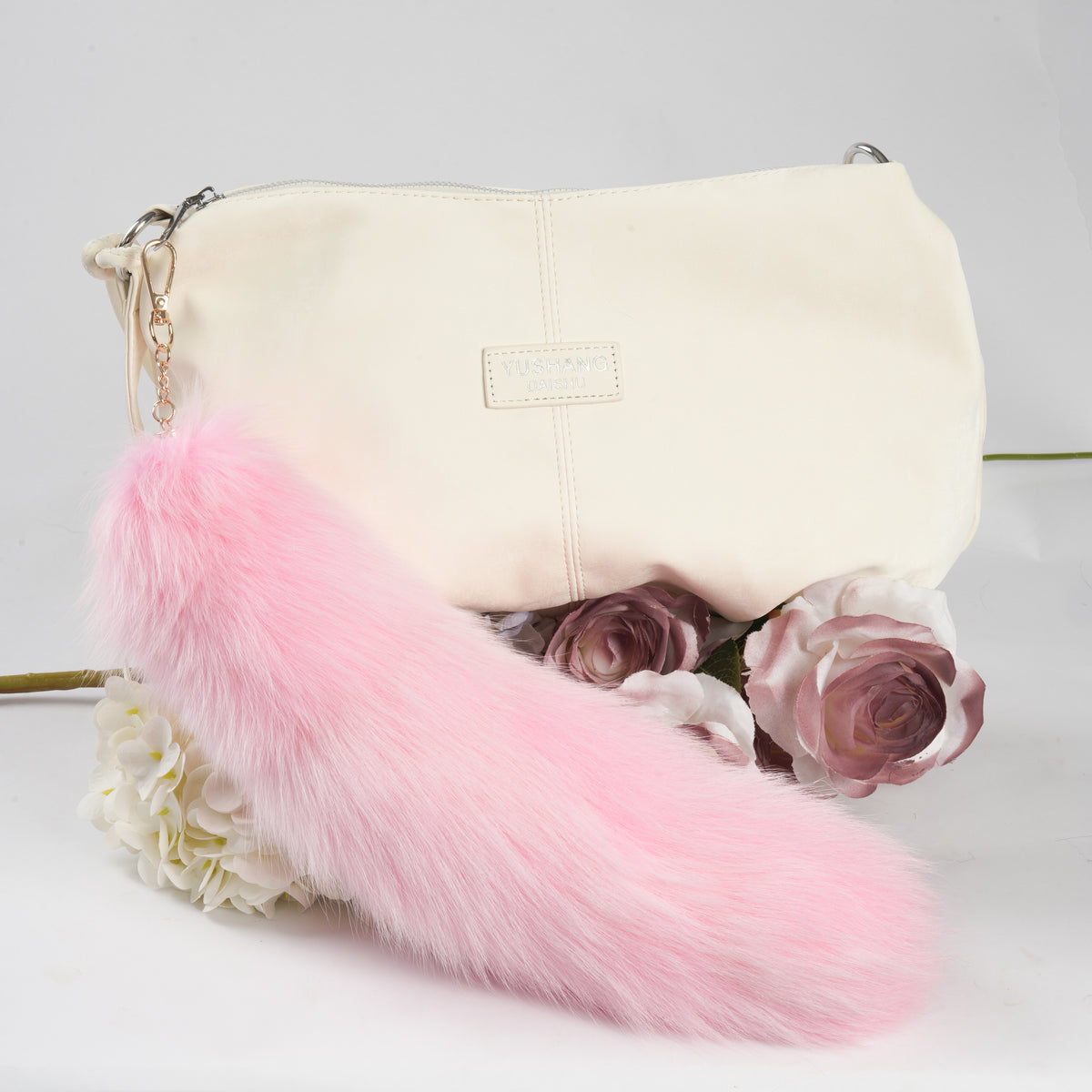 Fox Fur Tail Keychain: Handmade Fluffy Tassel Backpack Accessory (15 inch)
