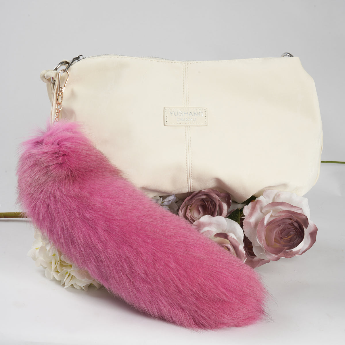 Fox Fur Tail Keychain: Fluffy Tassel Backpack Handmade Accessory (15 inch)