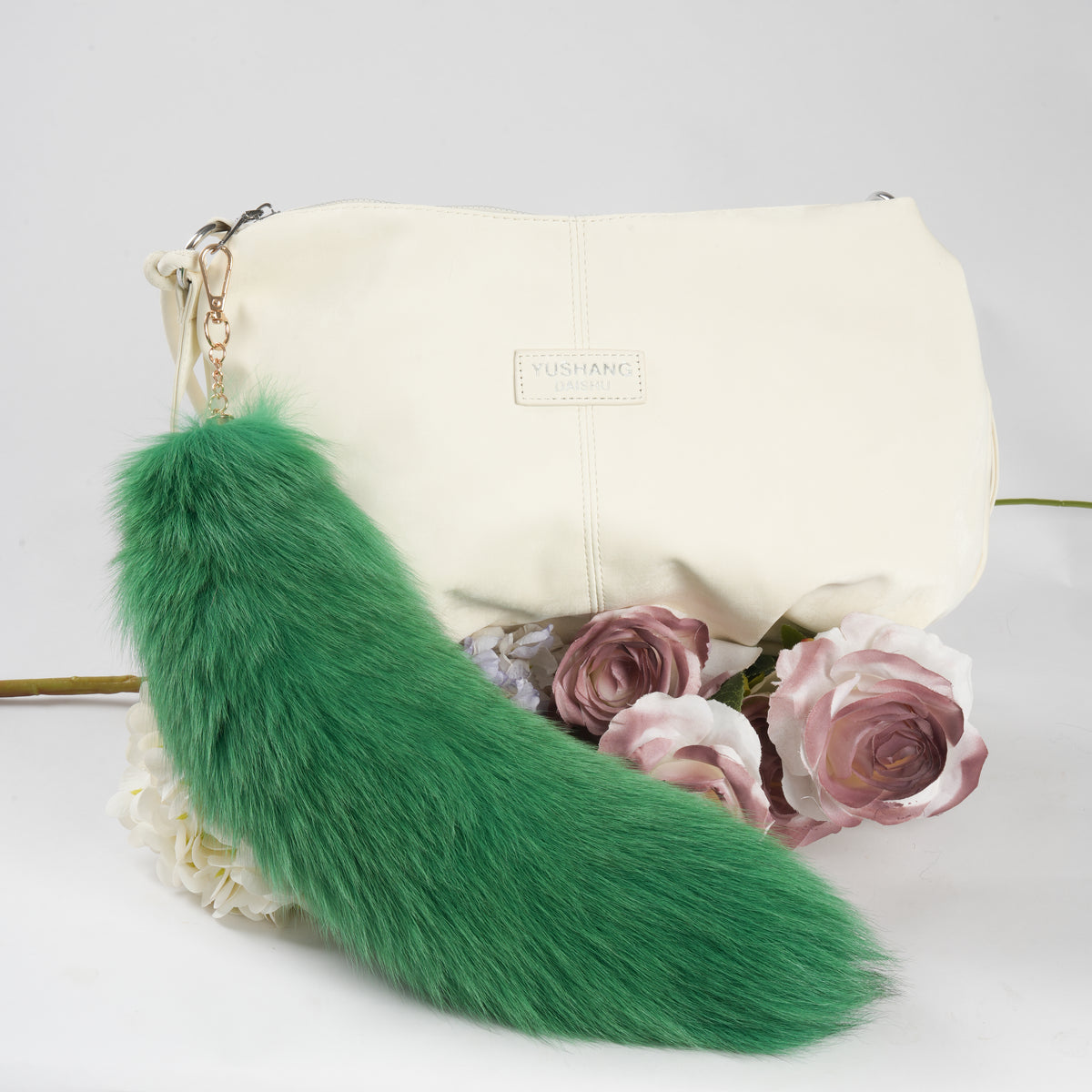 Fluffy Fox Fur Tail Keychain: Handmade Handbag Accessory (15 inch)