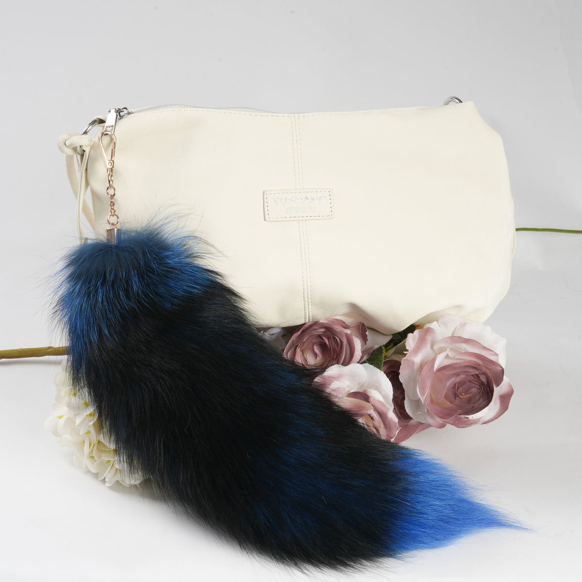 Keychain Fluffy Fox Fur Tail: Handmade Handbag Accessory (15 inch)